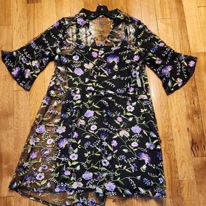 Kensie Black Floral Embroidered Mesh Dress Sheer Overlay Party Dress Size 10